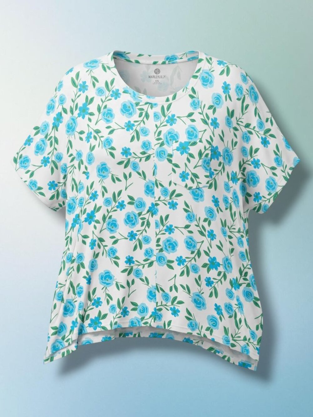 Marleylilly White Blue Floral Pocket Tunic Top L/XL